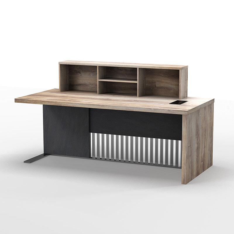 AFTAN 180cm Reception Desk Right Panel in Warm Oak & Black - Modern Office Furniture for Professional Workspaces & Lobby Areas