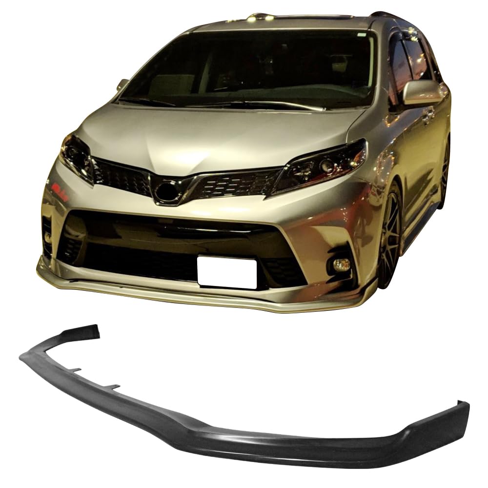 IKON MOTORSPORTS Front Bumper Lip for 2018-2020 Toyota Sienna | CK Style Polyurethane PU Unpainted Black Front Lip Spoiler | Enhances Aerodynamics & Style | Perfect for Car Enthusiasts & Custom Builds