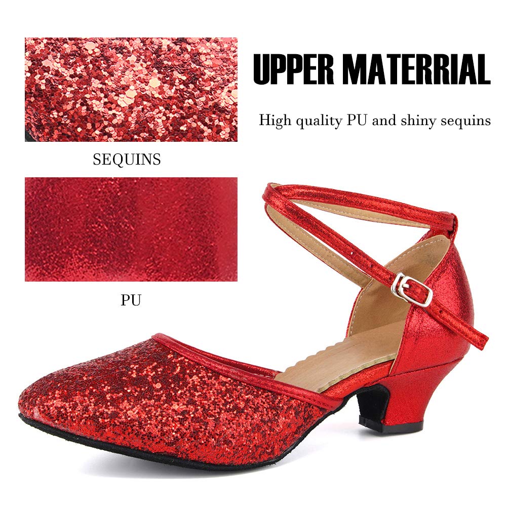 SWDZM Women's Glitter Latin Dance Shoes - Closed Toe Ballroom Salsa Heels for Women | Professional Dance Shoes for Salsa, Tango, Bachata | Perfect for Parties, Performances & Dance Competitions