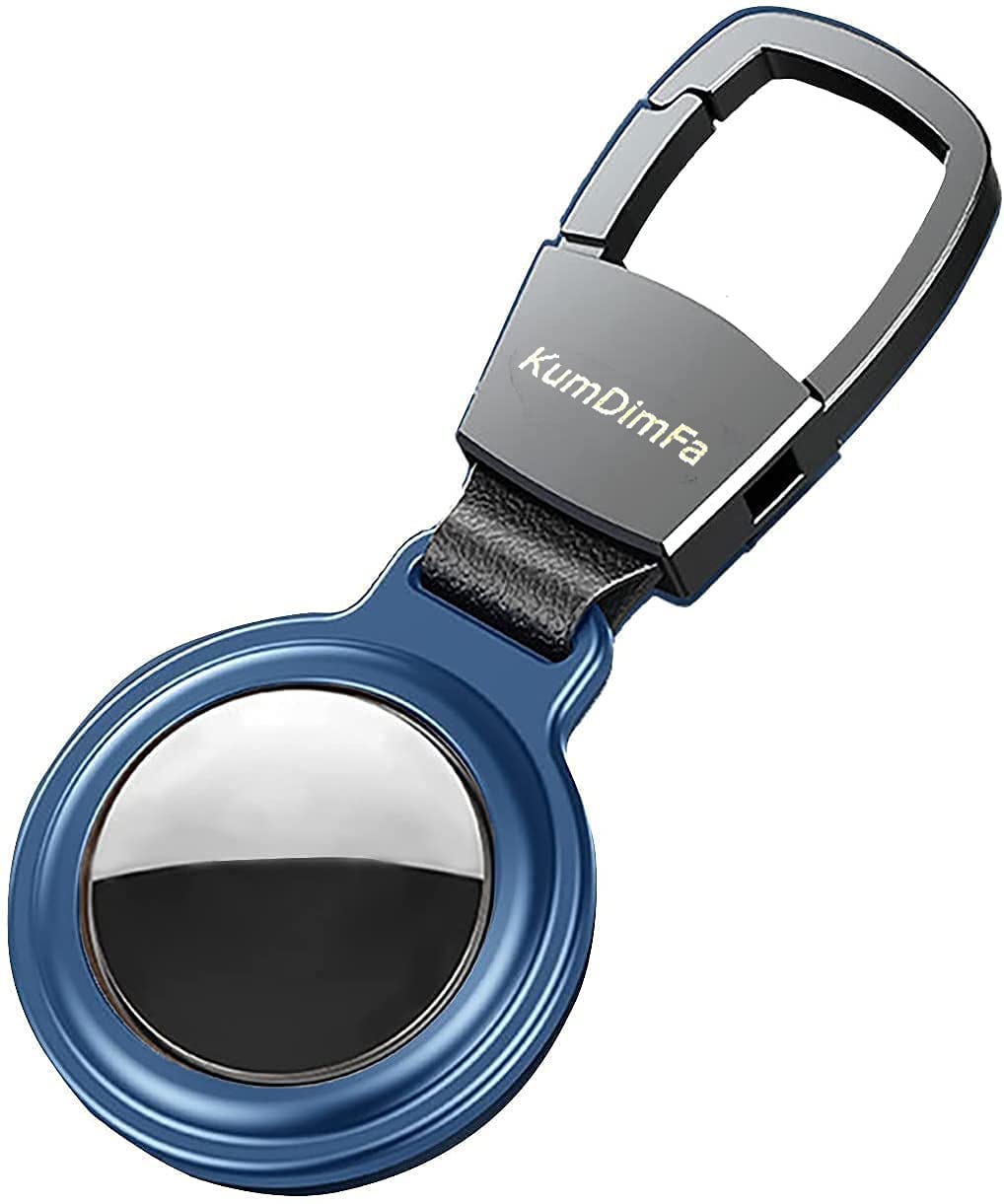 KumDimFa AirTag Case - Durable Metal Protective Cover with Magnetic Design & Carabiner Clip for Apple AirTag (Blue) | Perfect for Keychains, Backpacks, Luggage & Pet Tracking