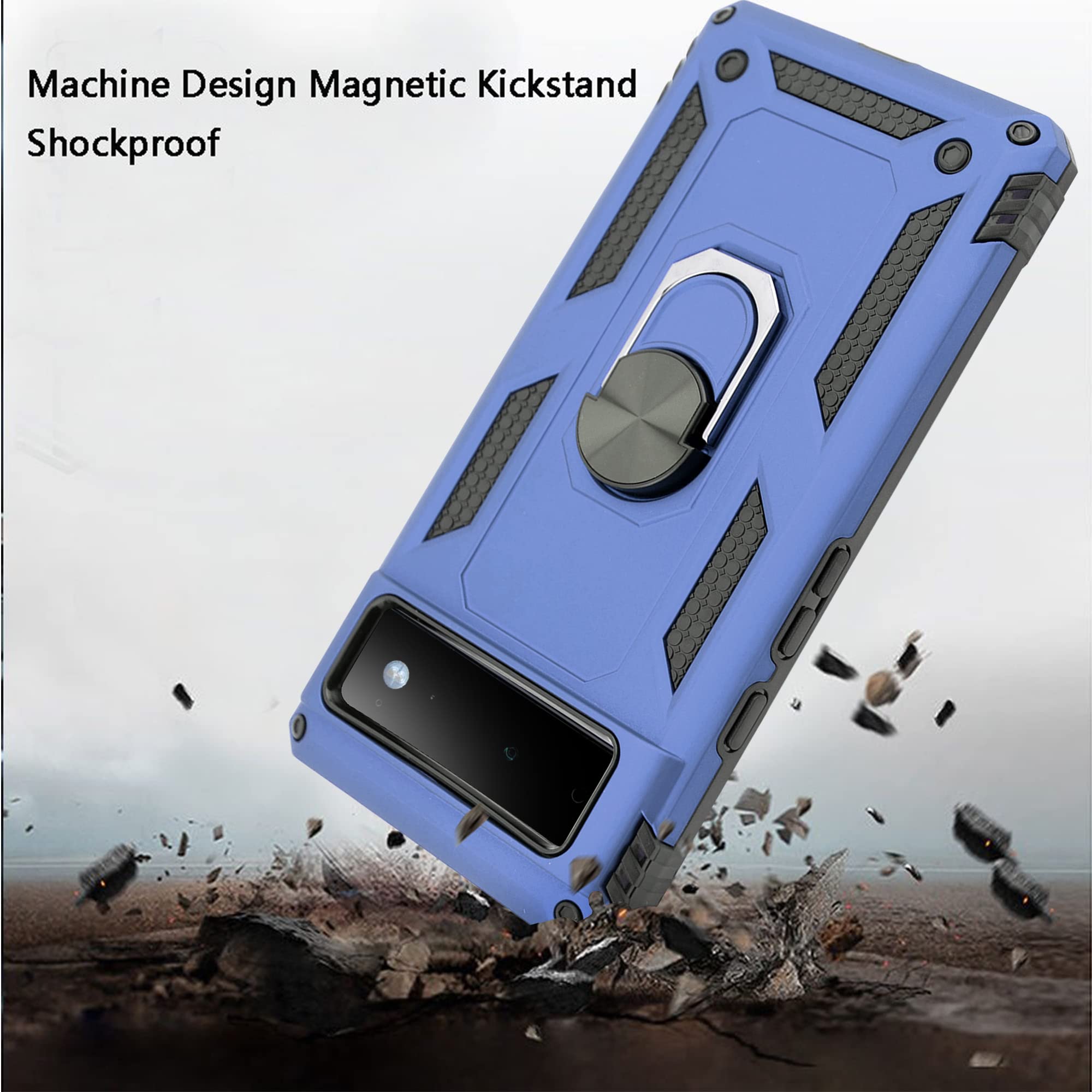 Google Pixel 6 Case with Magnetic Ring Holder & Kickstand | Military-Grade Protection | Blue | Perfect for Hands-Free Viewing, Workouts & Travel