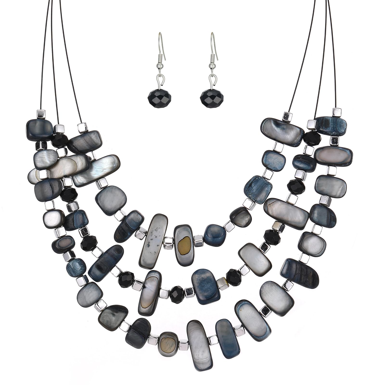 3-Layer Chunky Statement Beaded Necklace for Women - Boho Fashion Jewelry Set with Matching Earrings - Perfect for Parties, Weddings & Gifts