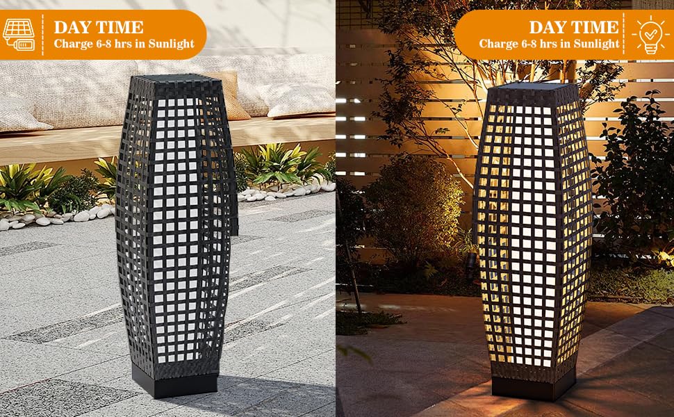 Solar Powered Outdoor Floor Lamp - Waterproof Weather Resistant Square Pattern Solar Lantern for Backyard, Porch, Garden, Deck | Perfect for Christmas Decorations, Patio Lighting & Nighttime Ambiance