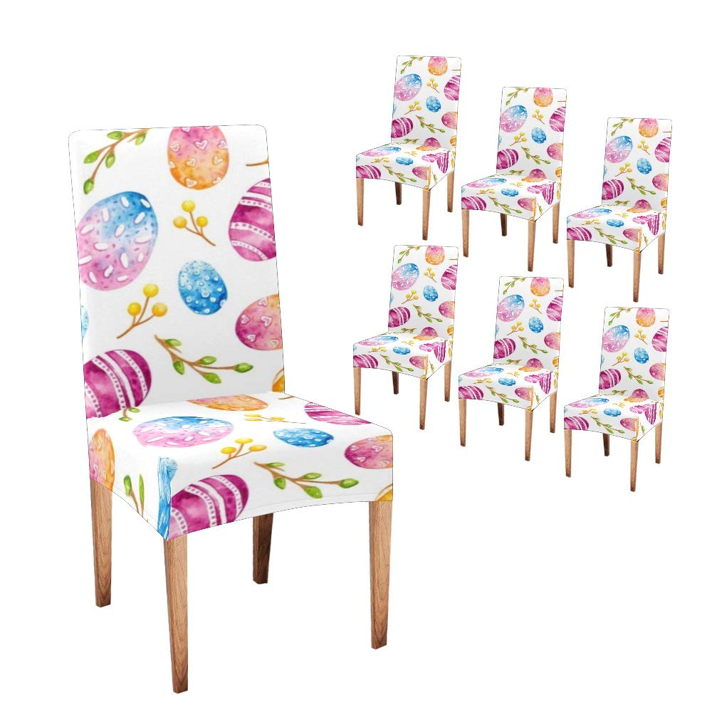 Anneunique CUXWEOT Dining Chair Covers Set of 6 - Seamless Easter Egg Design, Soft Stretchable Slipcovers for Kitchen, Living Room & Party Decor - Washable Seat Protectors for Home & Holiday Gatherings
