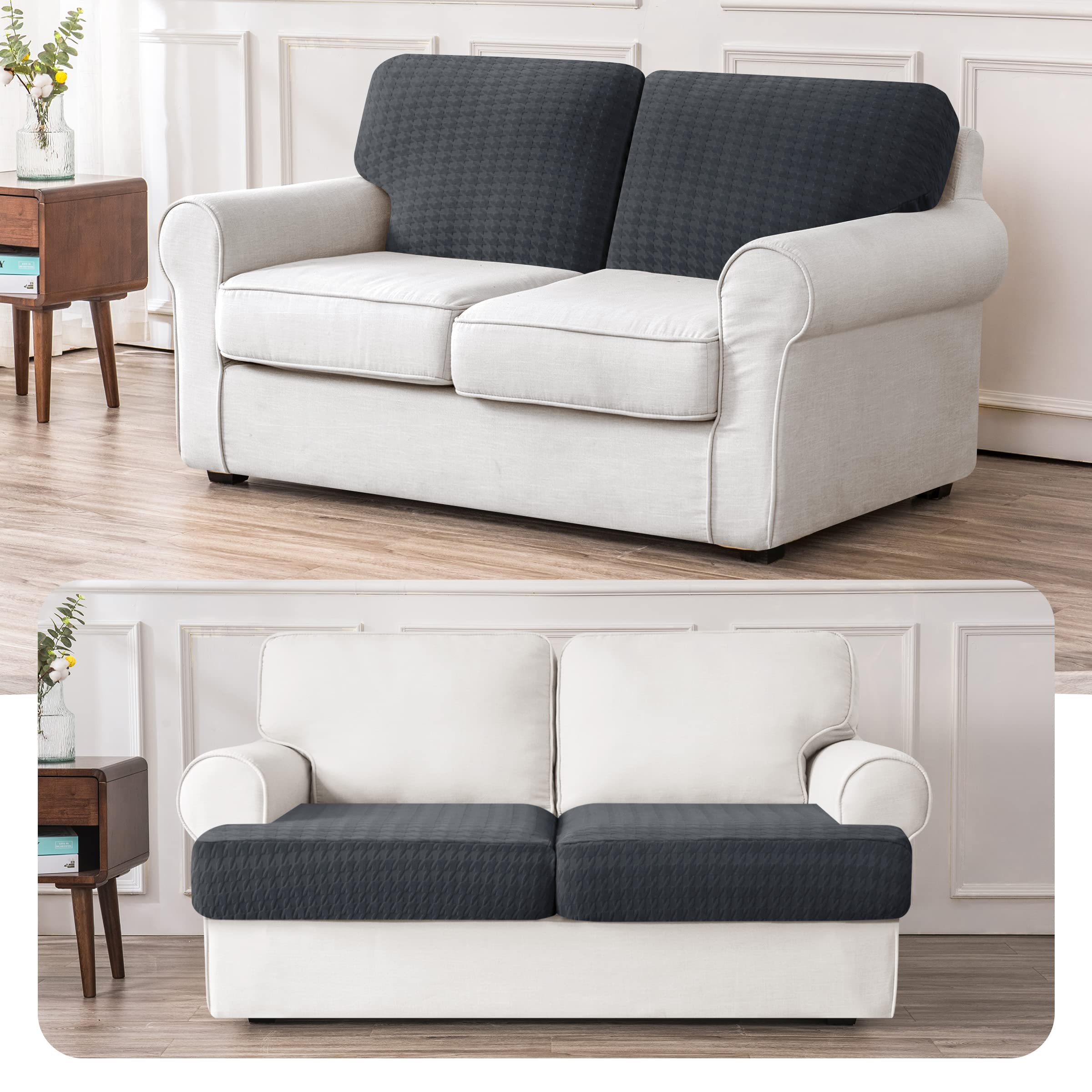 CHUN YI Stretch Houndstooth Sofa Cushion Cover - Reversible Slipcover for Armchair, Loveseat & Couch Backrest - Premium Checkered Swallow Grid Fabric (Dark Grey, T-Left) - Perfect for Living Room, Office & Home Decor