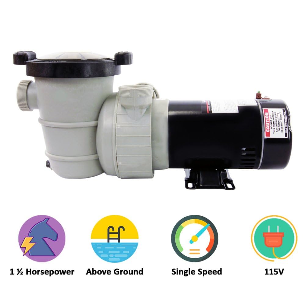 Rx Clear Dorado 1-1/2 HP Dual Port Above Ground Pool Pump | 115V 9 Amps Energy Efficient Swimming Pool Pump with See-Through Strainer Cover | Low Maintenance | Perfect for Backyard, Inground & Above Ground Pools