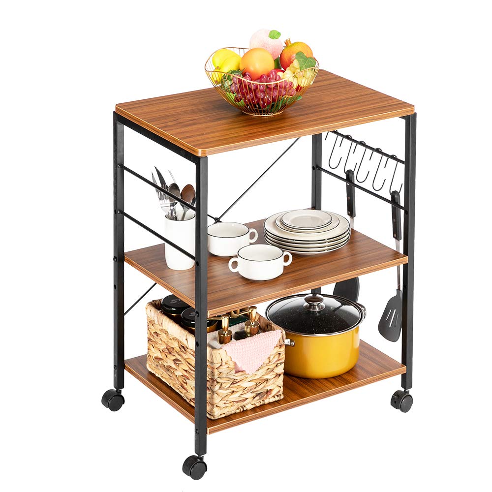 3-Tier Vintage Kitchen Cart - Rolling Bakers Rack for Microwave & Storage