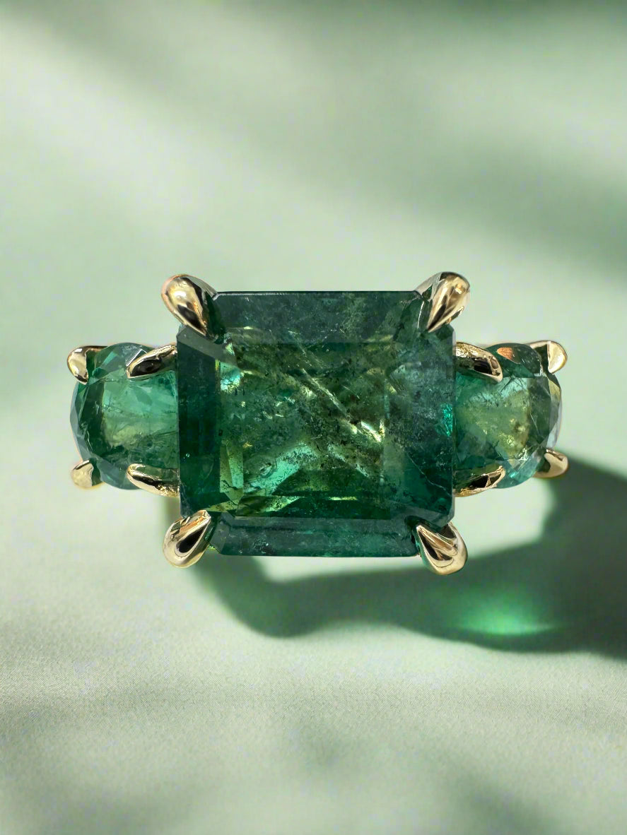 5.70tcw Natural Emerald Three Stone Ring in 14K Gold - Elegant Engagement, Wedding, or Anniversary Jewelry Gift for Women