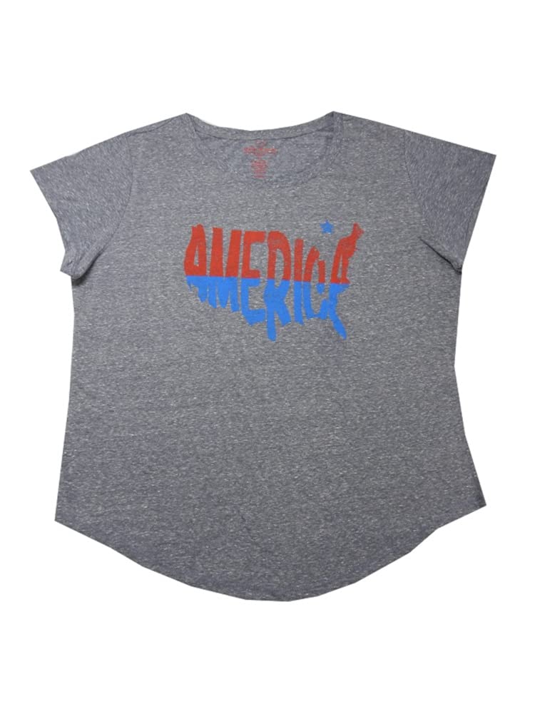 Women's Medium Short Sleeve American Flag T-Shirt - Heather Grey - Casual Wear, Patriotic Outfits, 4th of July Apparel