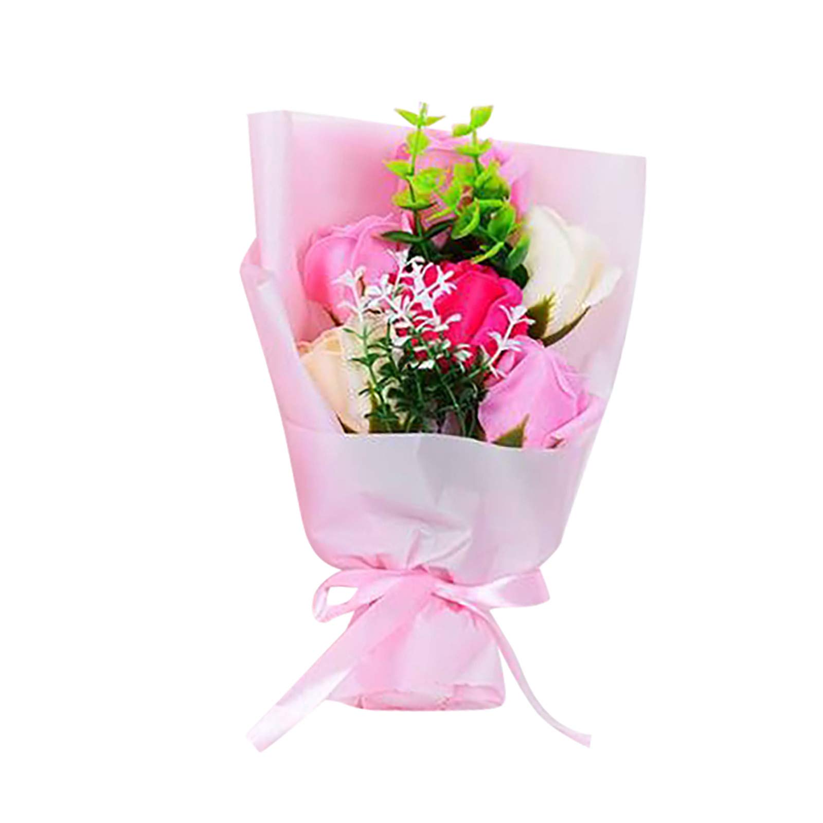 6-Piece Artificial White Rose Bouquet - Mother's Day Gift Box with Soap Flowers, Home Decor & Wedding Centerpiece
