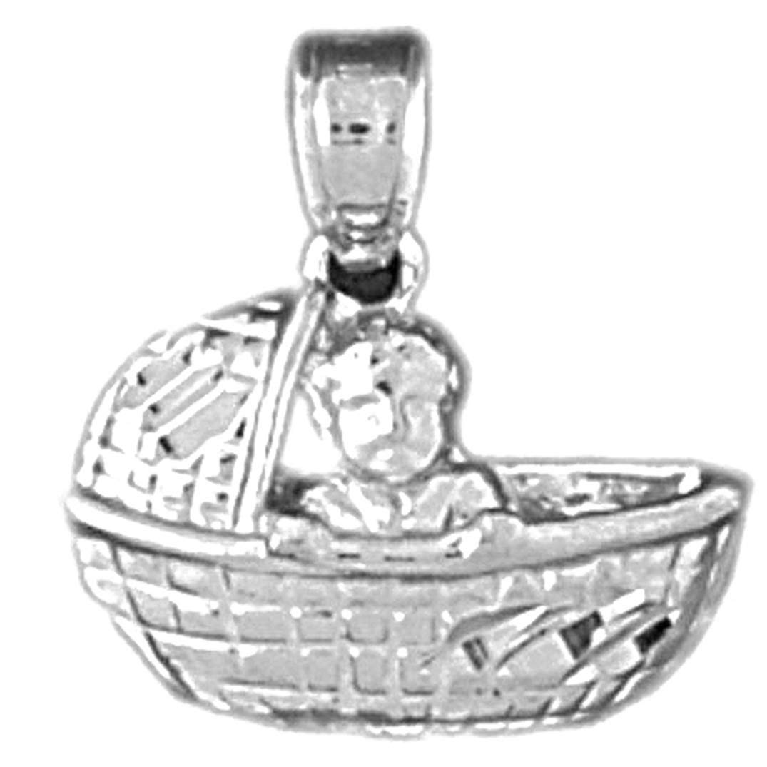 14K White Gold Baby Basket Pendant Necklace - 16mm Tiny Charm for Newborn Gifts, Christening Jewelry & Mom's Keepsake