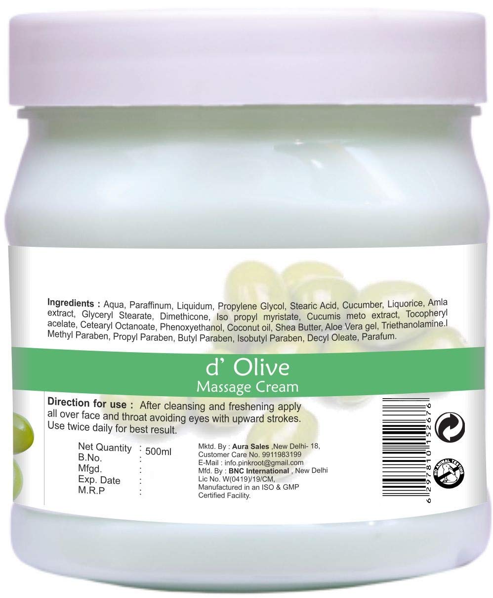 Pink Root Green Tea Massage Gel & D Olive Cream Set - 500ml Each | Soothing Herbal Therapy for Muscle Relaxation, Skin Hydration & Spa Treatments