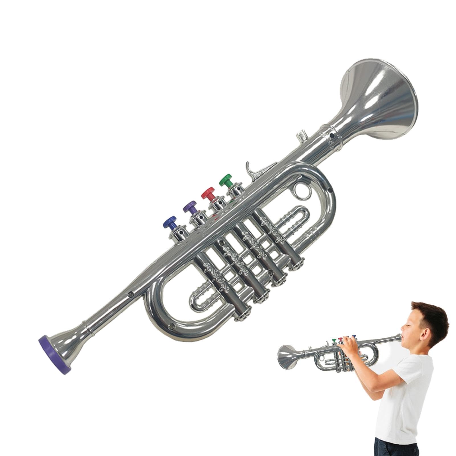Kids Toy Trumpet - Musical Instrument for Children, Boys & Girls - Realistic Simulation Trumpet with Support Stand - Perfect for Birthday Gifts, Music Lessons & Pretend Play
