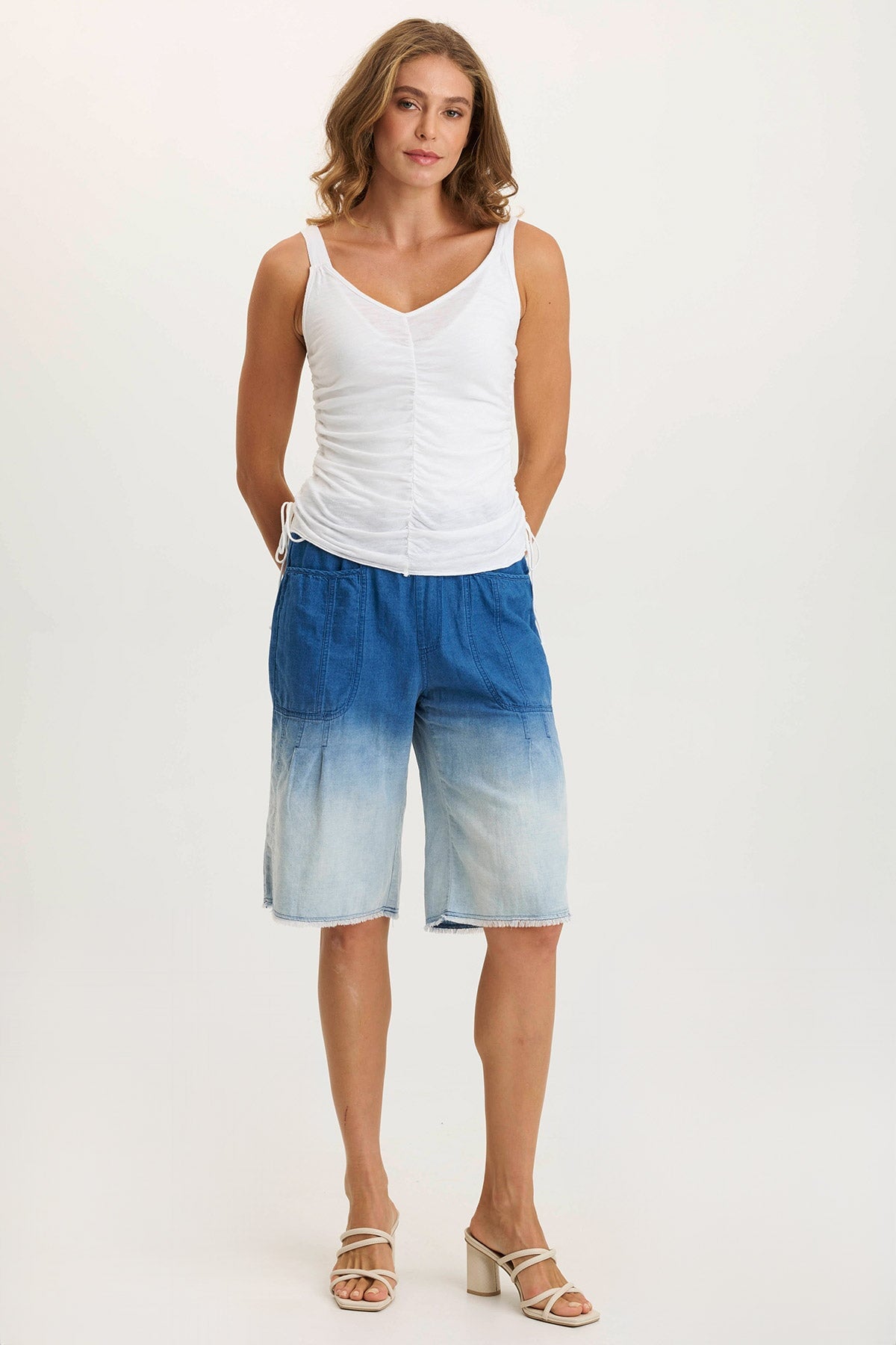 Themia Women's Indigo Twill Pull-On Bermuda Shorts - Comfortable Stretch Waist, Casual Summer Wear for Outdoors, Travel & Lounge