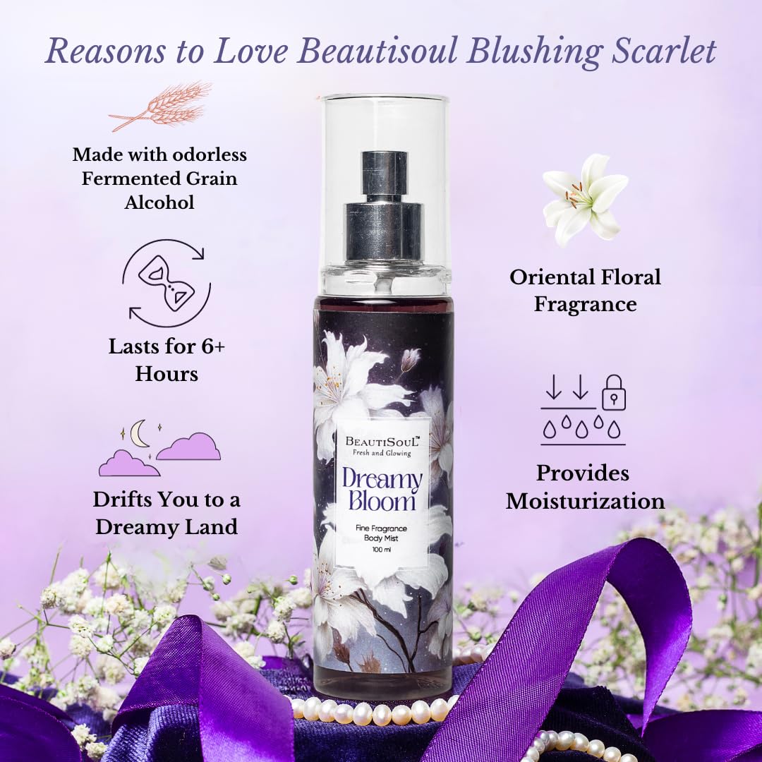 Beautisoul Dreamy Bloom Fine Fragrance Body Mist for Women - Long Lasting Perfume Spray (100ml) | Floral Scented Body Mist for Daily Use, Date Night & Special Occasions | Perfect Gift for Her, Birthday & Secret Santa