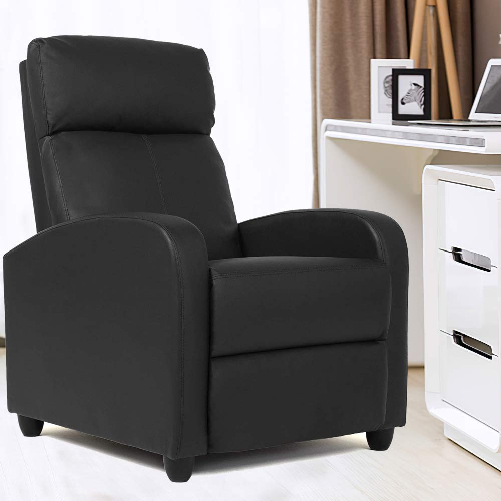 Premium Wingback Recliner Chair - Modern PU Leather Reclining Sofa with Thick Seat Cushion for Living Room, Home Theater & Reading Nook - Comfortable Push Back Design in Black (Perfect for Relaxation, Movie Nights & Cozy Reading)