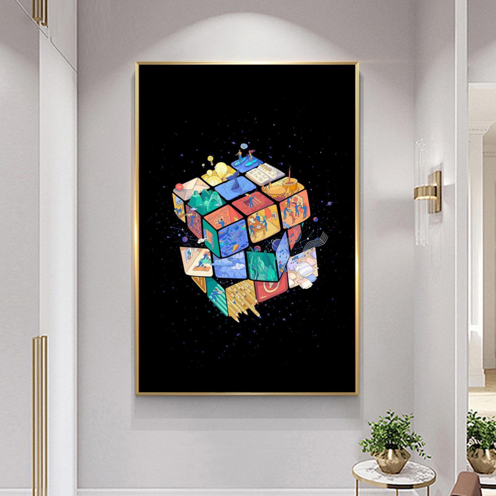 Rubik's Cube Graffiti Art Canvas Wall Poster - 60x80cm Frameless Street Art Painting for Living Room, Bedroom & Office Decor | Modern Urban Home Wall Art