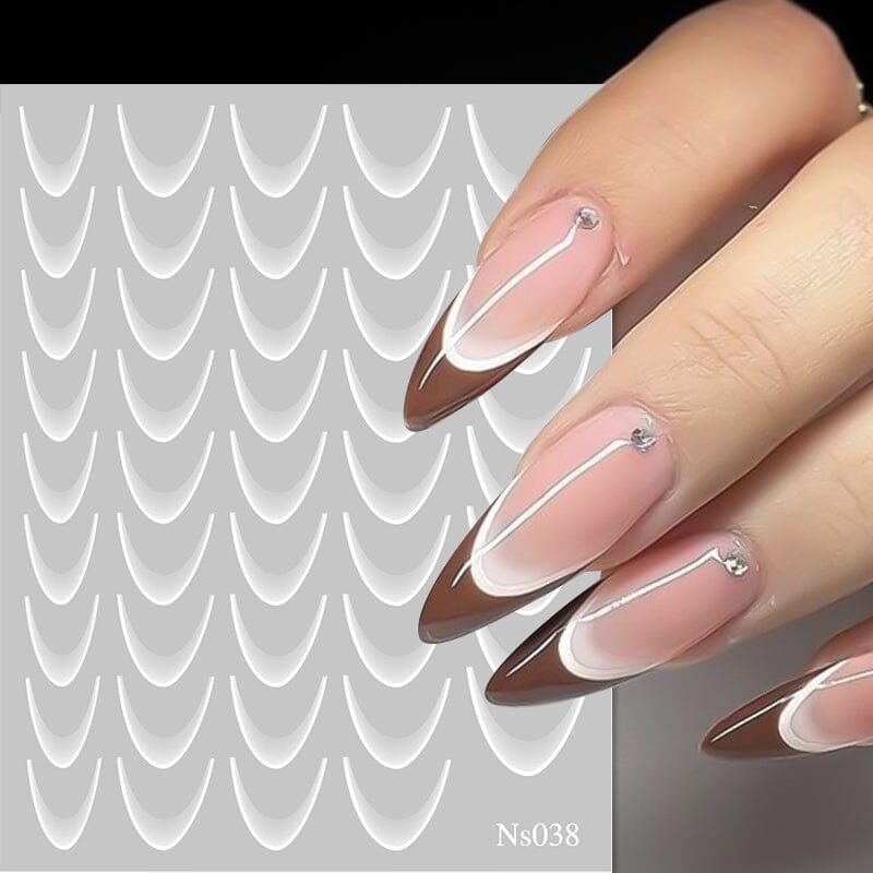 3D Gradient French Line Nail Stickers - White Ombre Nail Art Decals (NS038) for Salon, Wedding & Party Manicures