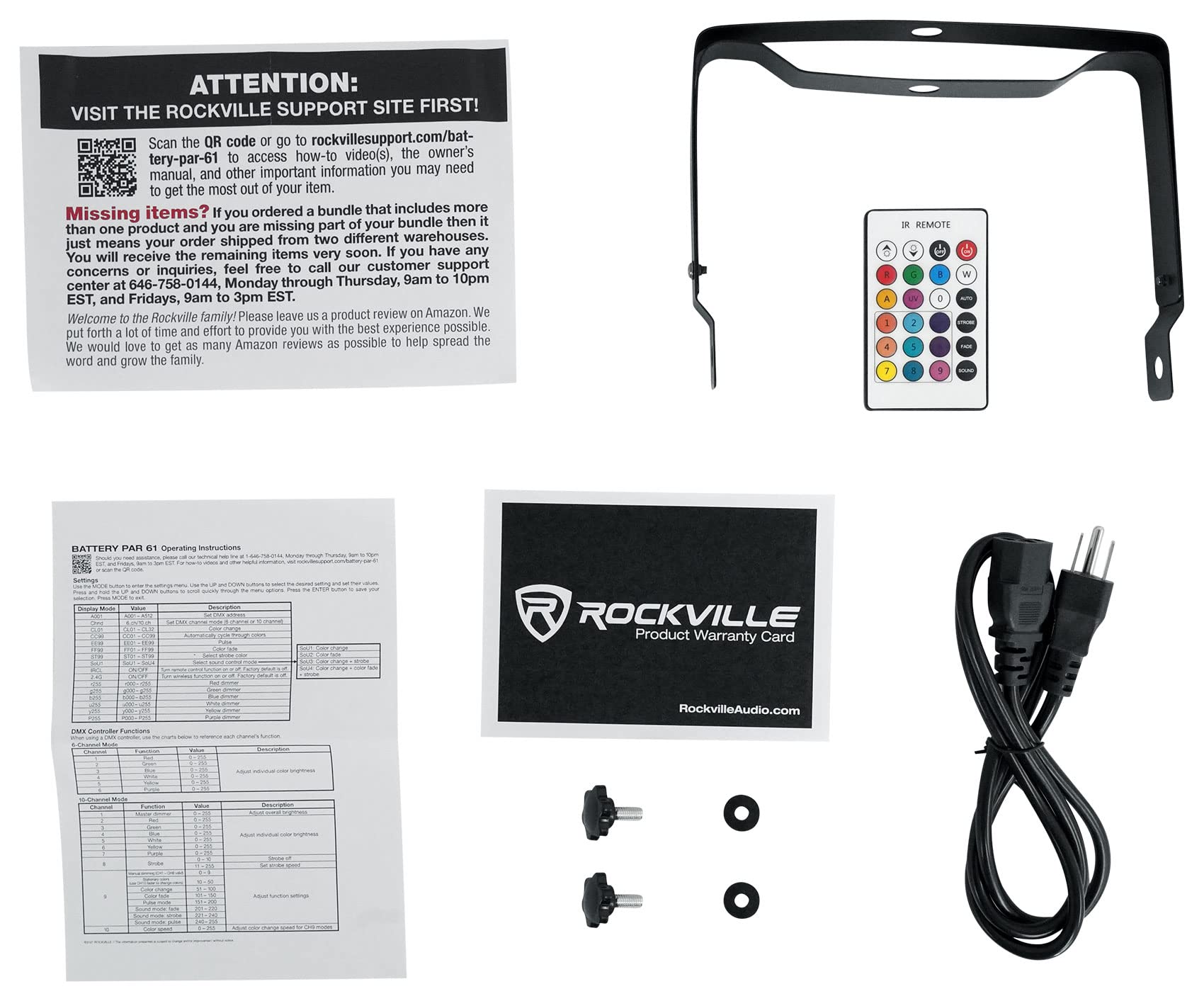Rockville PAR 61 RGBWA+UV Rechargeable Battery DJ Wash Light with DMX & Remote Control - Perfect for Stage Lighting, Clubs, Weddings, and Live Events