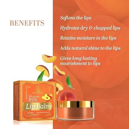 Khadi Natural Peach Lip Balm with Beeswax & Shea Butter - Organic Moisturizing Lip Care for Dry, Chapped Lips | Chemical-Free, Vegan, Unisex Lip Balm (5g) | Perfect for Daily Hydration, Winter Protection & On-The-Go Use
