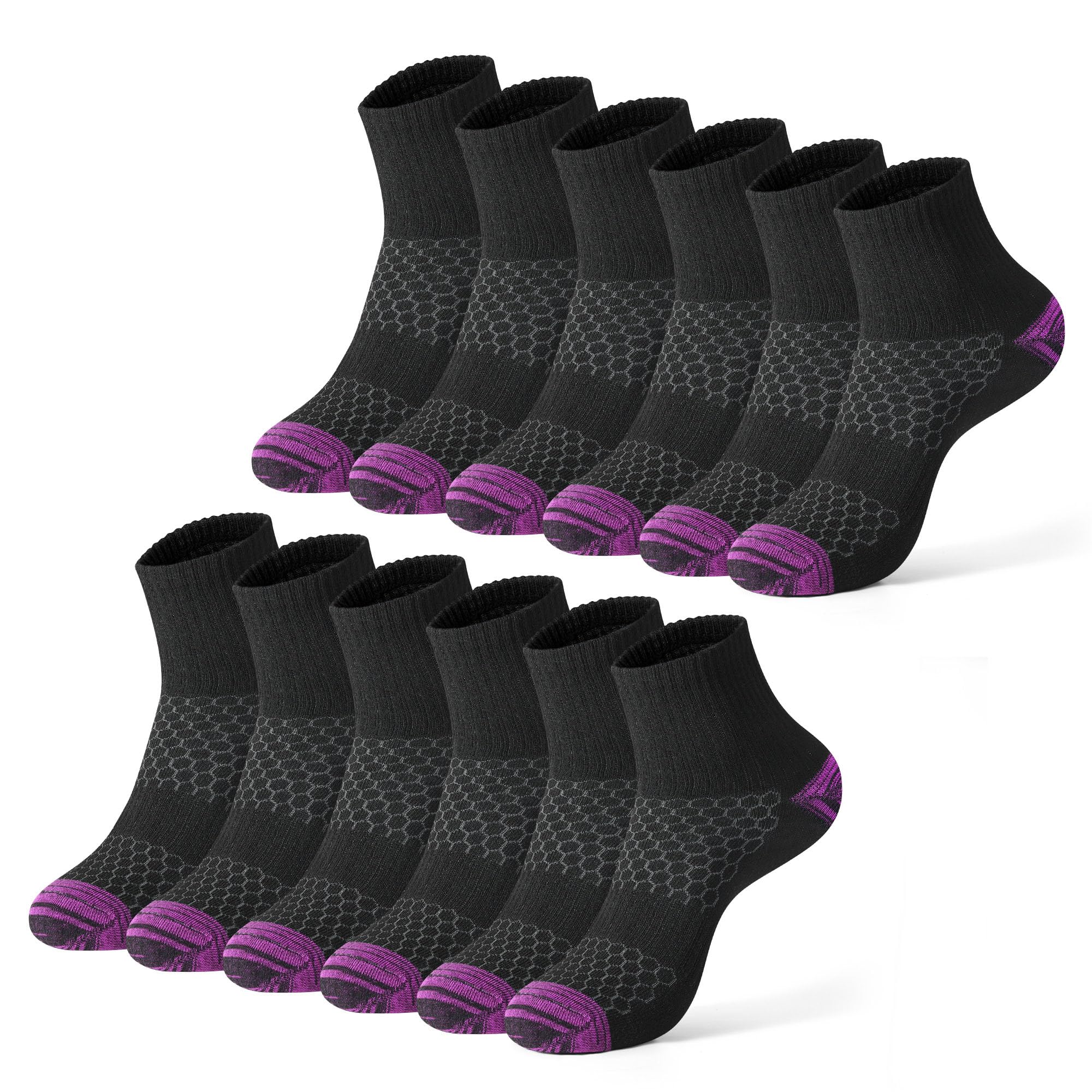 Honeysea Women's Breathable Mesh Crew Socks - 6 Pairs Lightweight Athletic Compression Quarter Socks for Hiking, Running, Workout & Daily Wear - Comfortable Sports Socks for Active Lifestyle