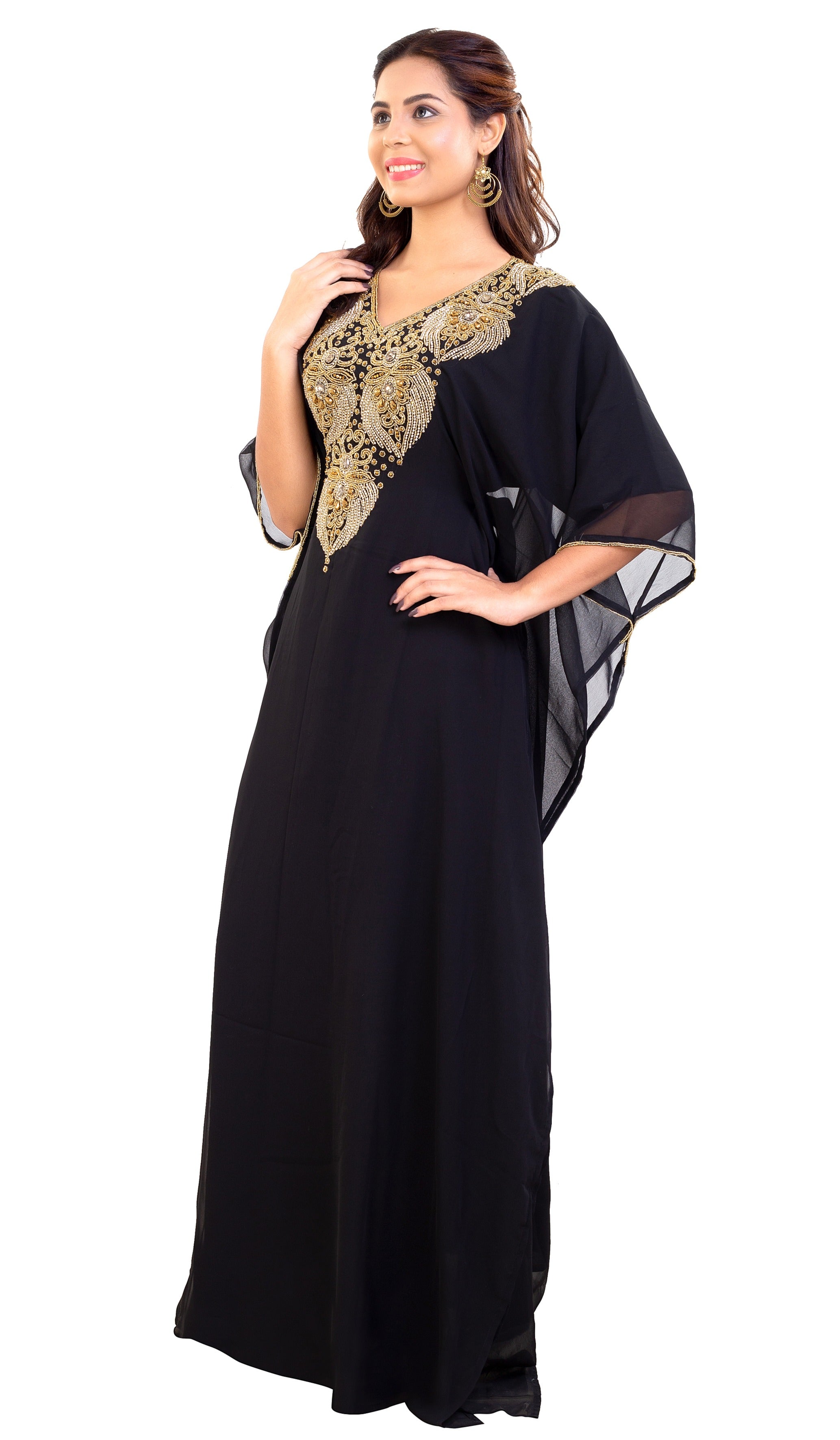 Embroidered Jellabiya Maxi Dress for Women - Elegant Long Boho Kaftan with Intricate Embroidery | Perfect for Eid, Ramadan, Wedding & Special Occasions
