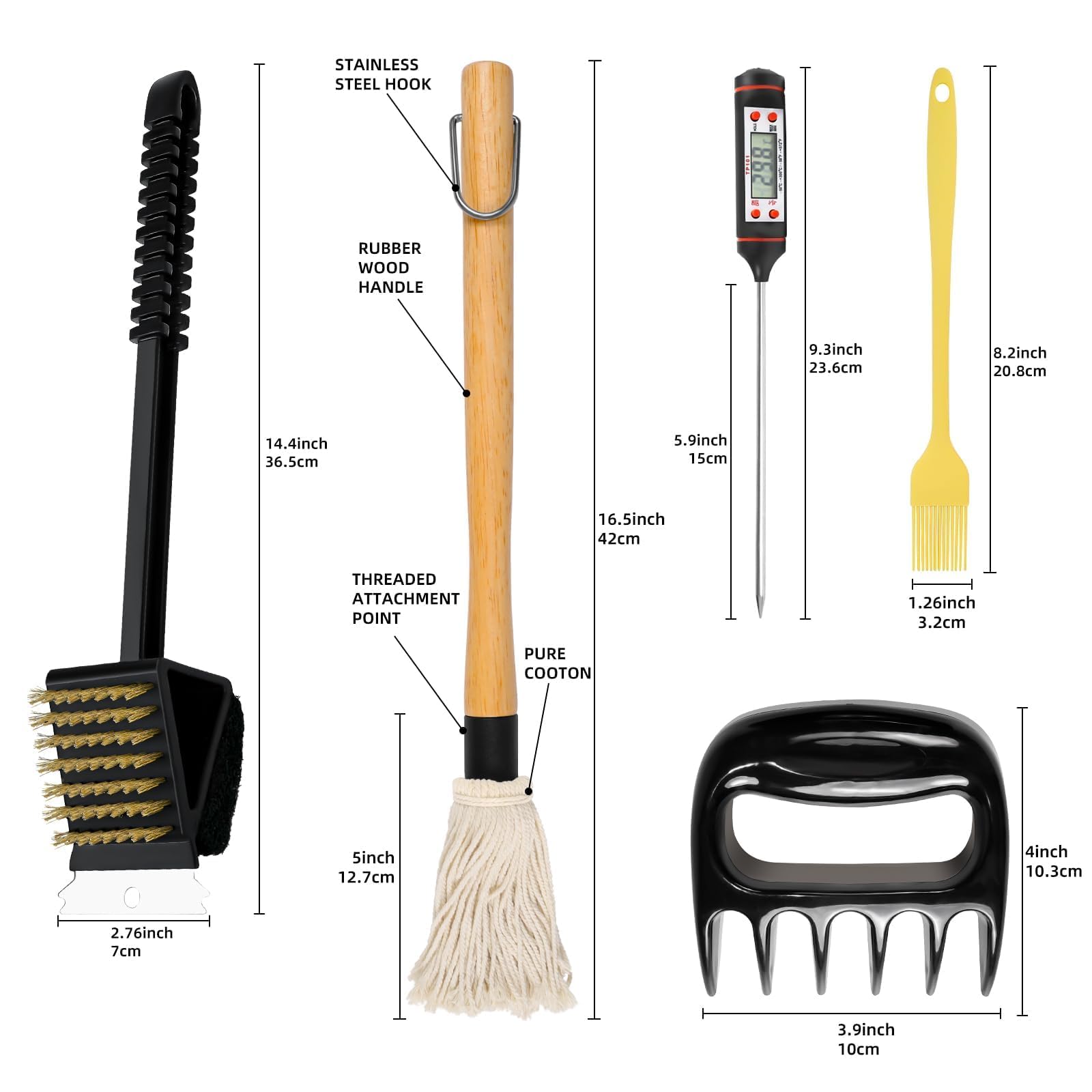 Premium BBQ Mop & Grill Brush Set - 10-Piece Stainless Steel Outdoor Grilling Tools Kit for Backyard, Camping & Tailgating | Heavy-Duty Basting Brush, Scraper & Cleaning Accessories