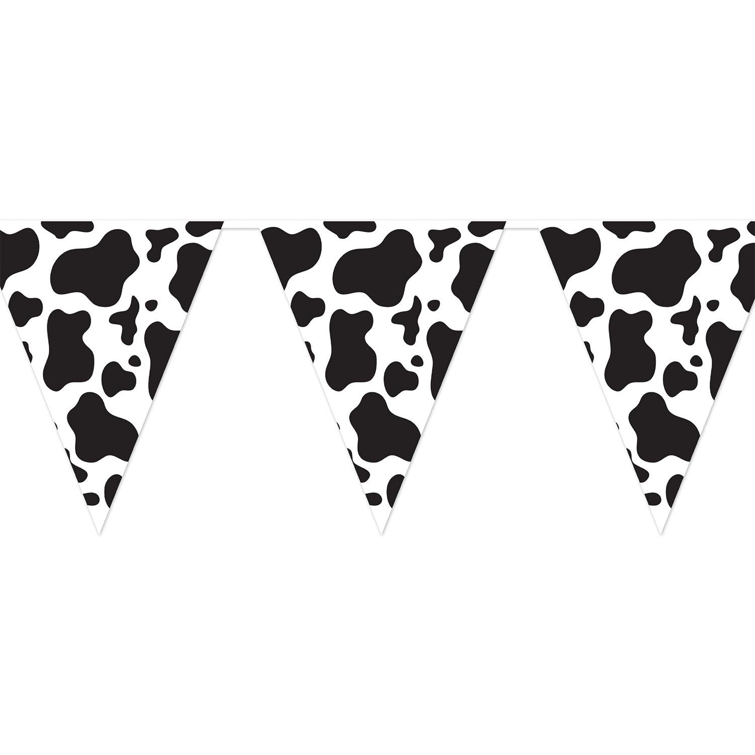 12 Pack Cow Print Pennant Banner - Farm Animal Themed Party Decorations for Birthday, Baby Shower & Western Theme Events