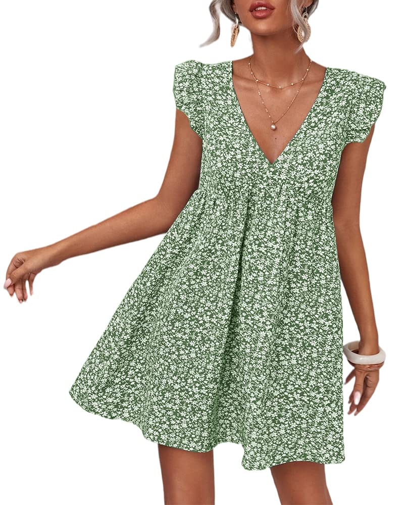 Boho Floral Summer Dress for Women - Casual Backless V-Neck Mini Sundress with Ruffles | Perfect for Beach Vacations, Pool Parties & Summer Outings