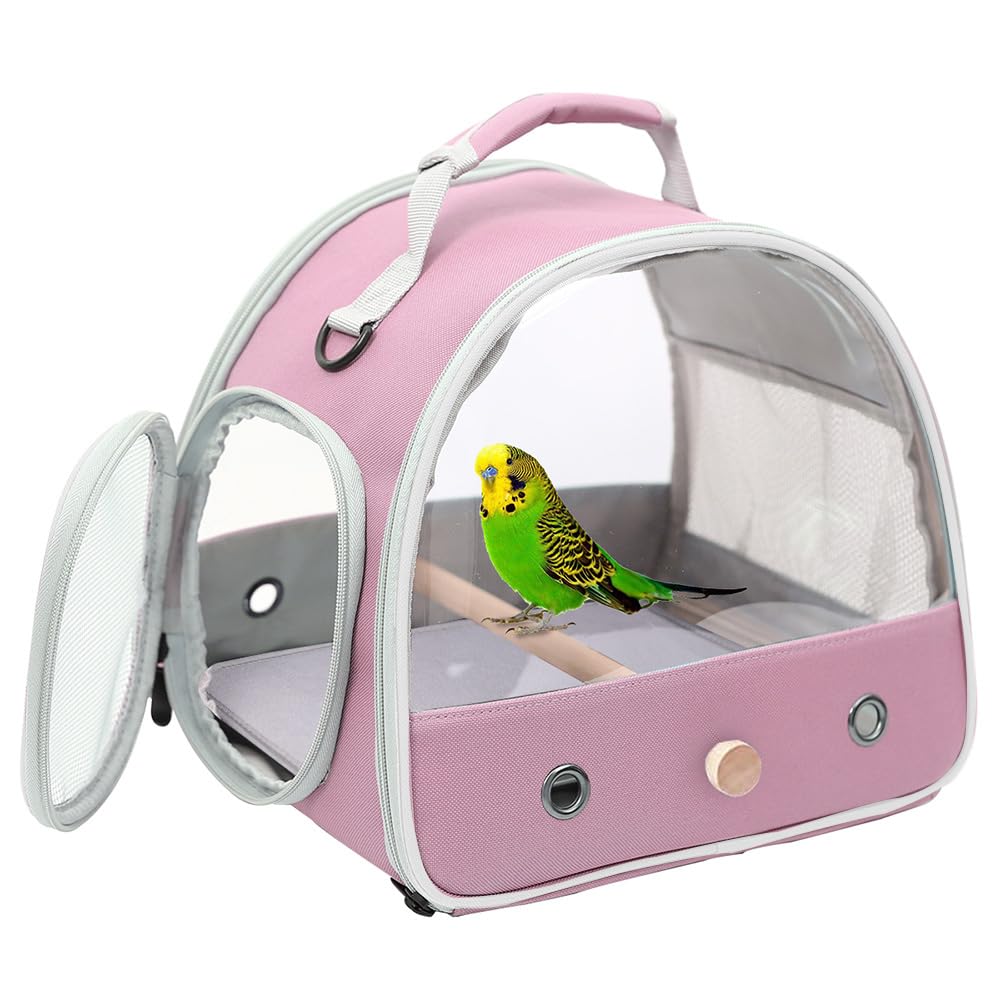 Portable Small Bird Travel Carrier for Parrots & Parakeets - Collapsible with Side Access Window & Standing Perch (No Tray) - Perfect for Vet Visits, Travel & Outdoor Adventures