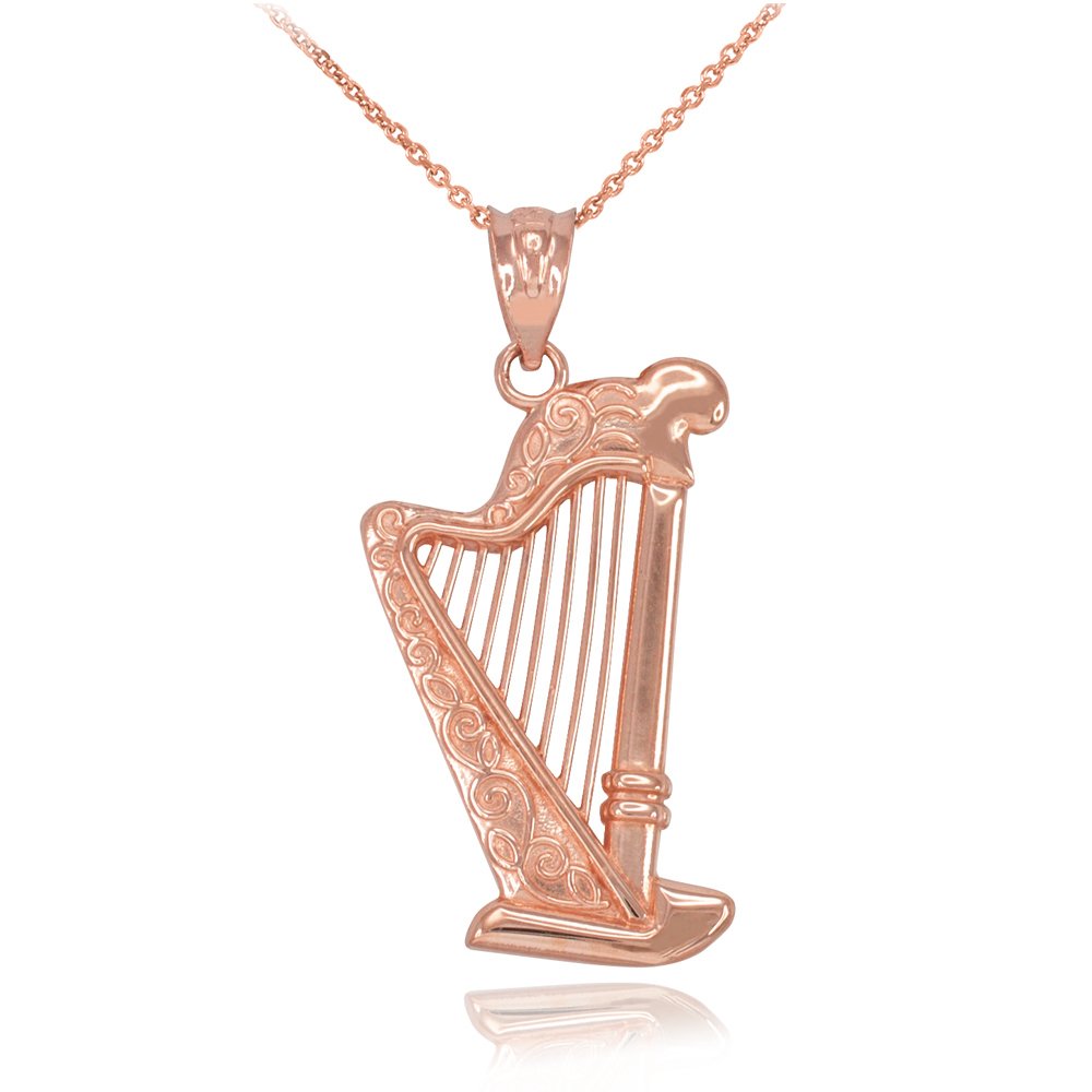 10k Rose Gold Harp Music Charm Pendant Necklace - Elegant Jewelry Gift for Musicians, Music Lovers & Special Occasions | Perfect for Birthdays, Anniversaries & Graduations