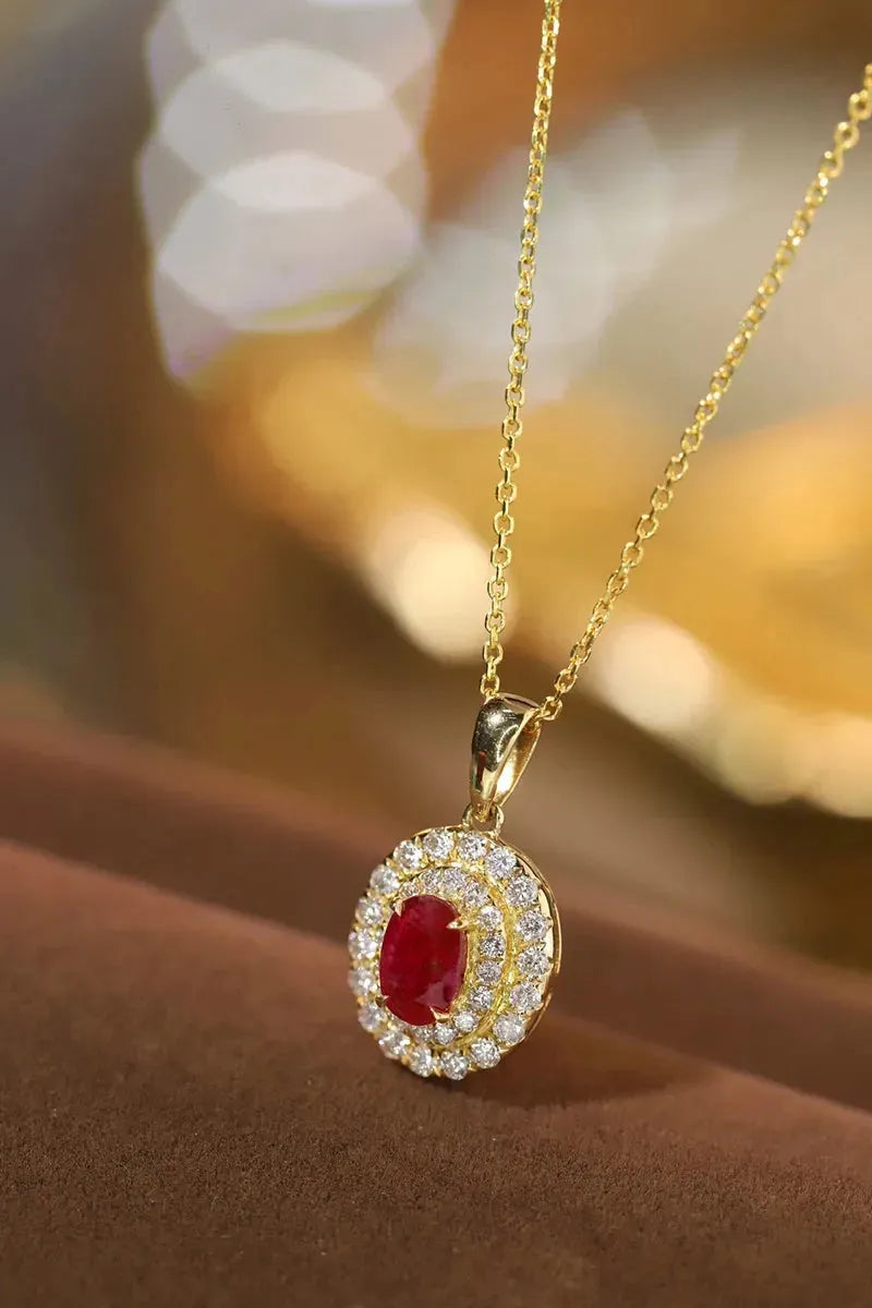 18K Yellow Gold Diamond & Ruby Necklace for Women - Elegant Real Natural Diamond & Ruby Pendant - Perfect for Engagement, Anniversary & Special Occasions