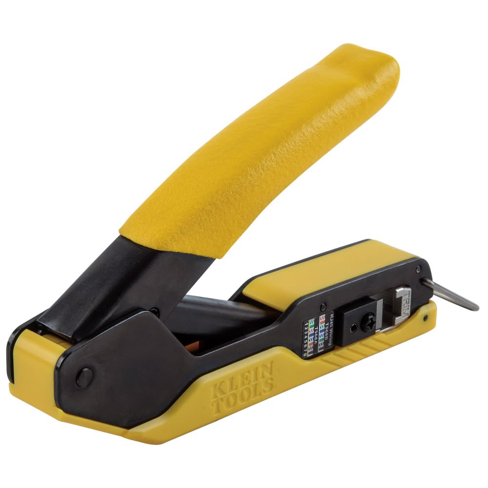 Klein Tools 80017 CAT6 Pass-Thru Crimper & 50-Pack Modular Plug Kit - Professional Data Cable Installation Tool Set for Network Wiring & Ethernet Connections