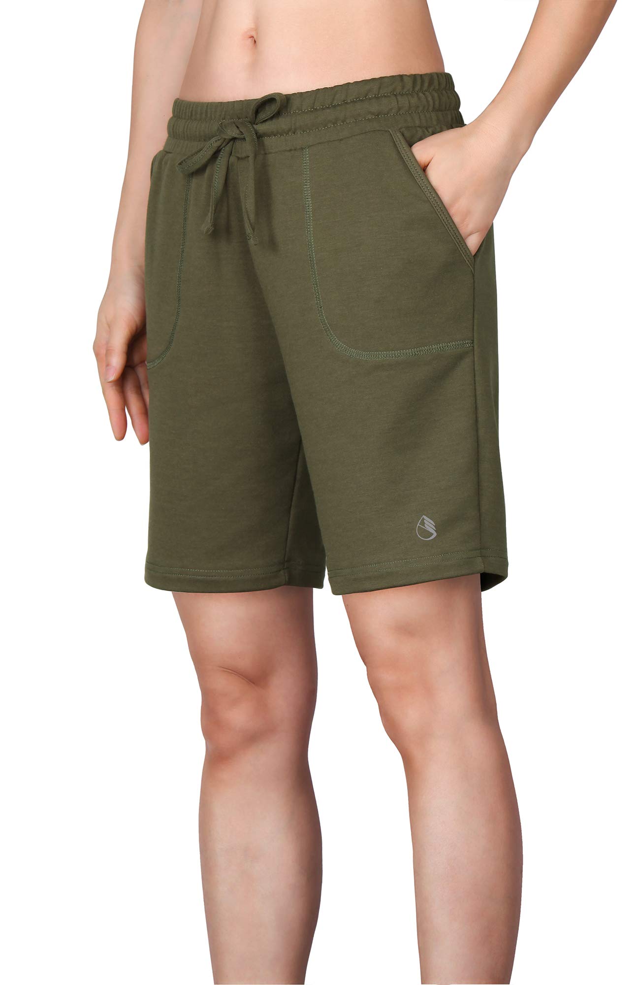 ICYzone Women's Athletic Running Yoga Shorts - High Waist Workout Active Lounge Bermuda Shorts with Pockets for Gym, Yoga & Casual Wear