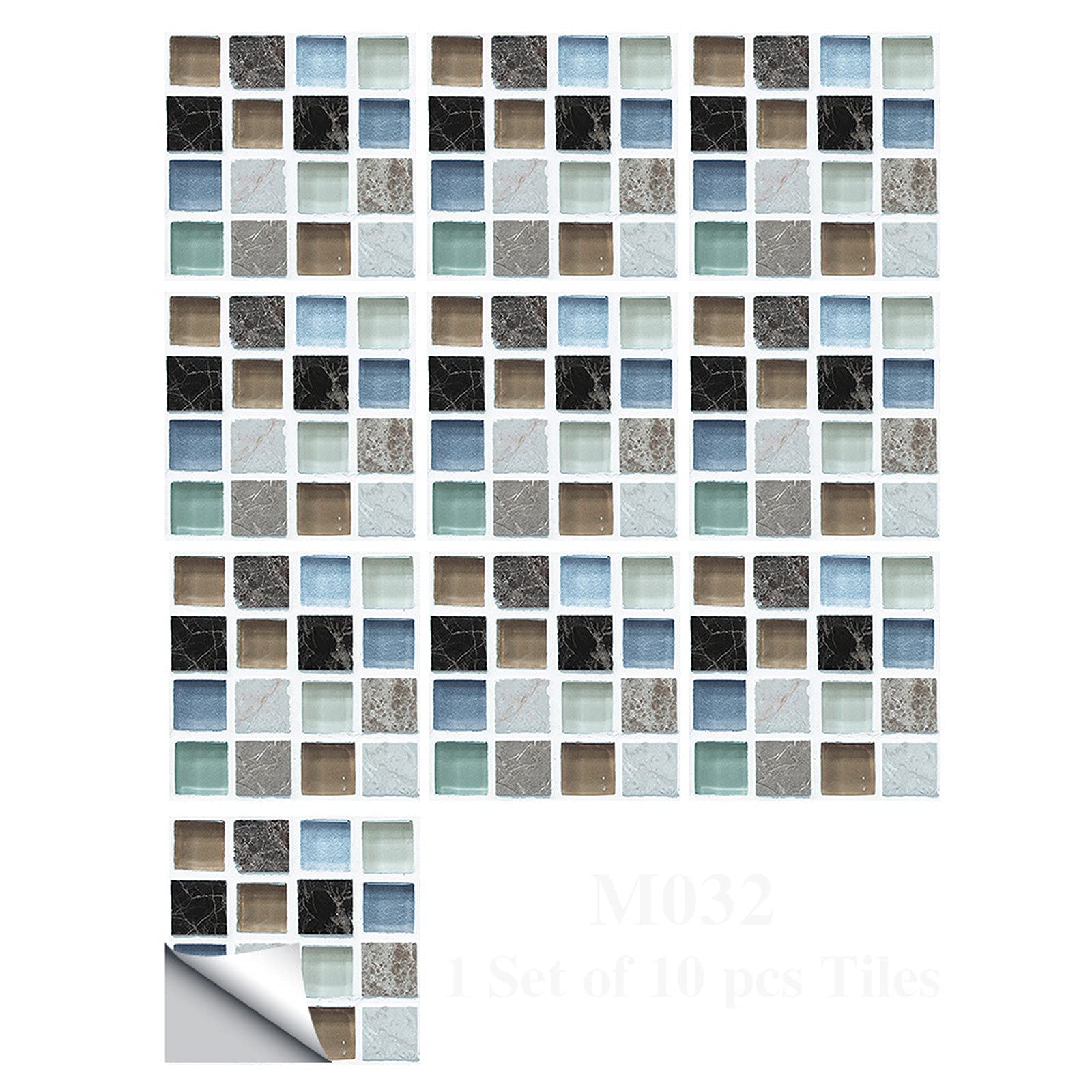 Follure 10-Piece 3D Self-Adhesive Tile Stickers for Kitchen & Bathroom - Sequin Mosaic Wall Decoration (Gold) | Waterproof Peel & Stick Backsplash Tiles for Home Renovation & DIY Projects