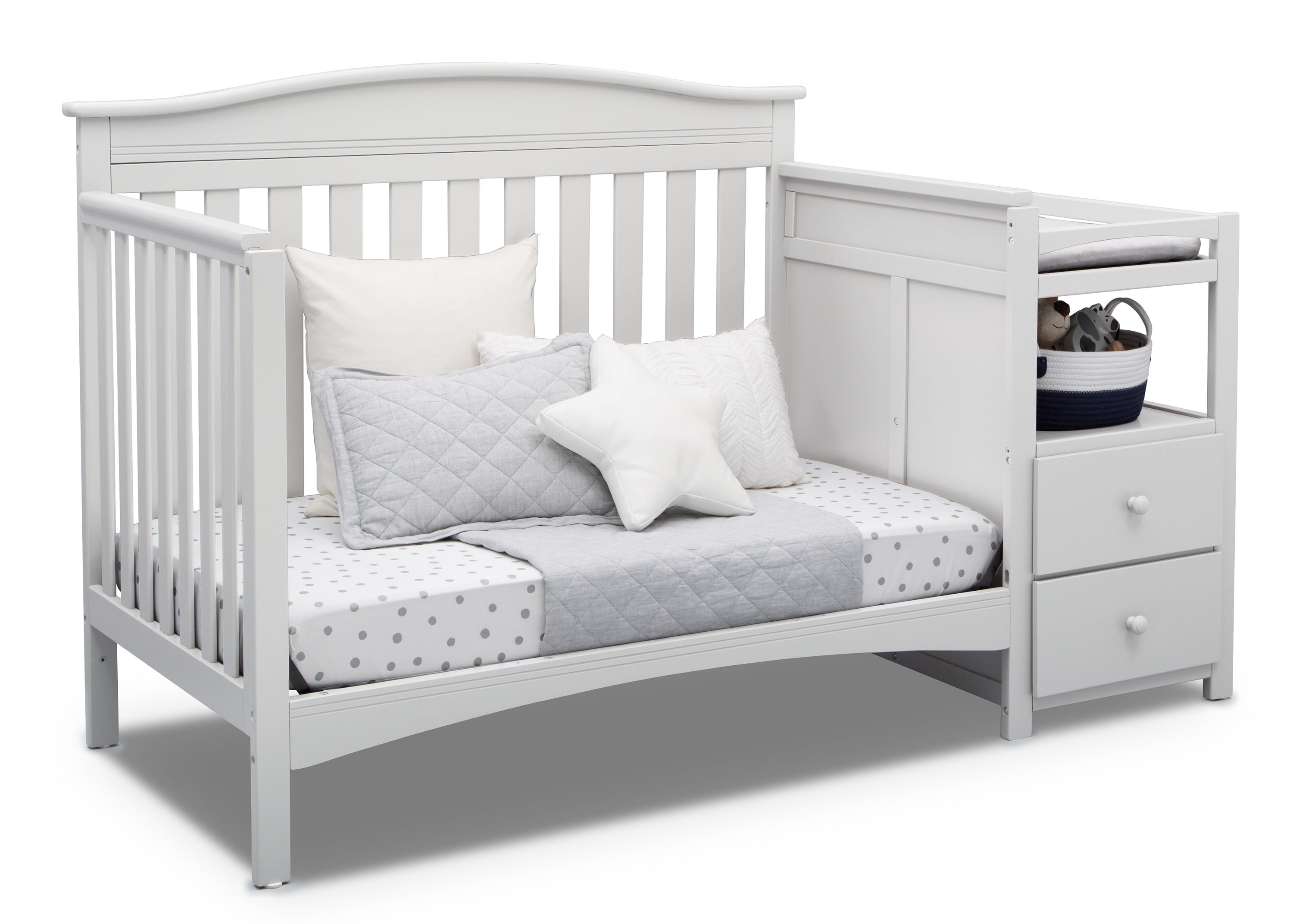 Birkley 3-in-1 Convertible Baby Crib with Changer - White Nursery Furniture for Newborn to Toddler - Perfect for Small Spaces & Modern Nurseries
