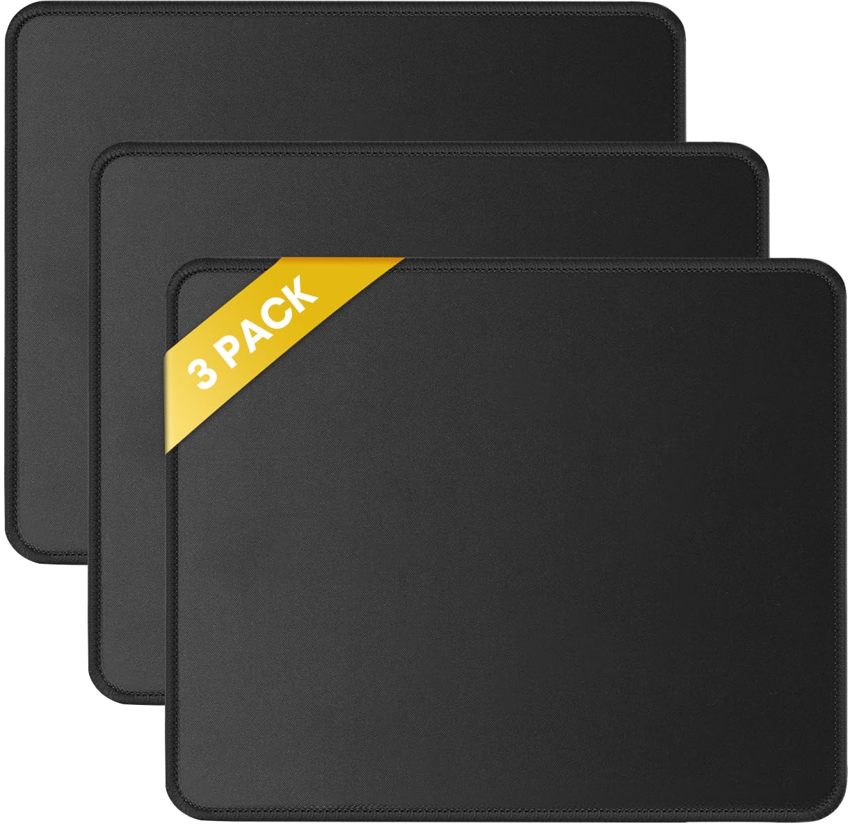 JIKIOU 3-Pack Non-Slip Mouse Pad Set with Stitched Edges - 10.2x8.3x0.12 Inch Black Washable Mouse Pads for Computer & Laptop - Perfect for Office, Gaming & Home Workspace Use