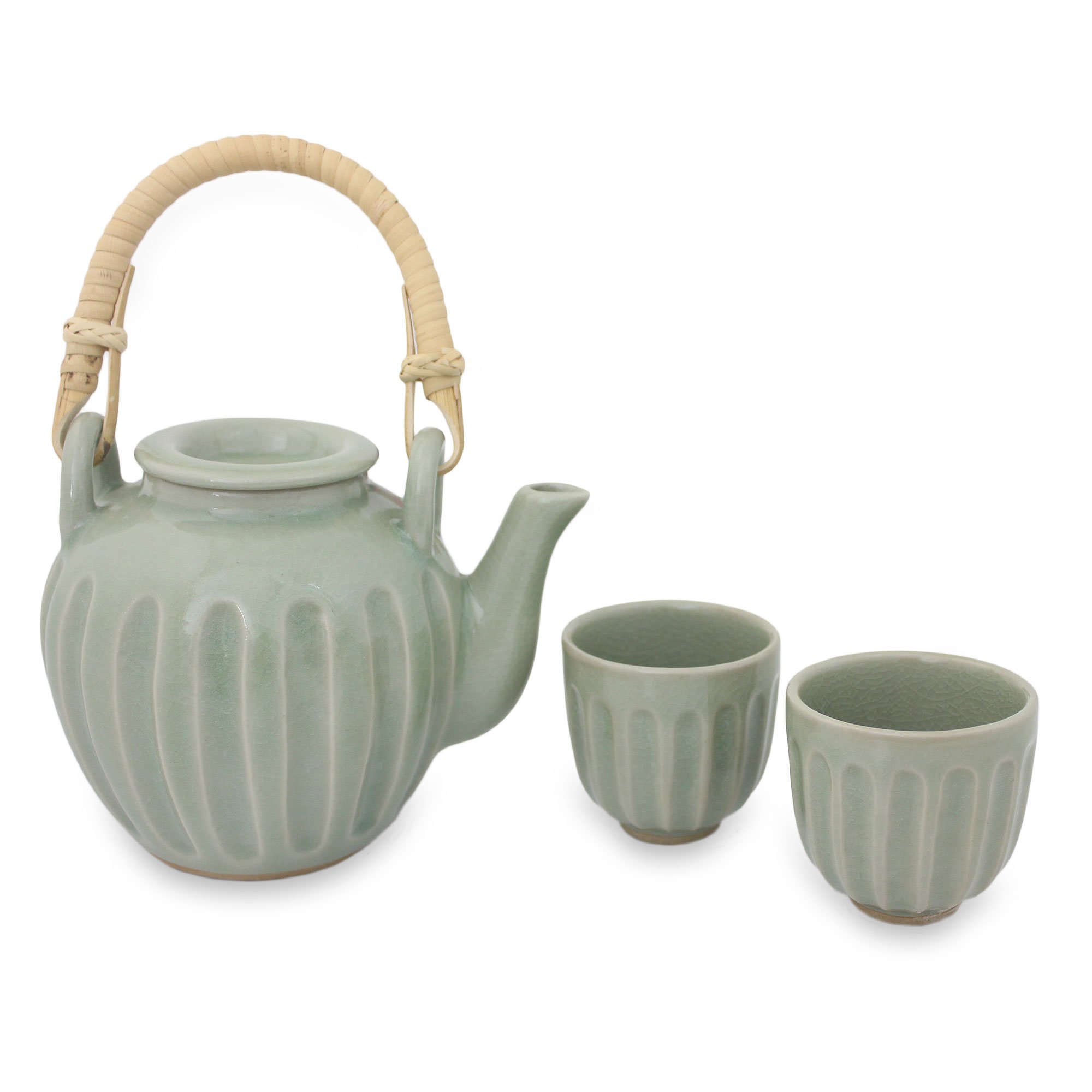 NOVICA Thai Jade Celadon Ceramic Tea Set for 2 - Handcrafted Asian Green Tea Cups with Saucers - Perfect for Traditional Tea Ceremonies & Gift Giving