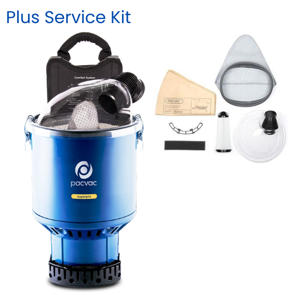 Pacvac Superpro Commercial Backpack Vacuum Cleaner with Free Service Kit - Lightweight & Powerful for Office, Hotel, and School Cleaning