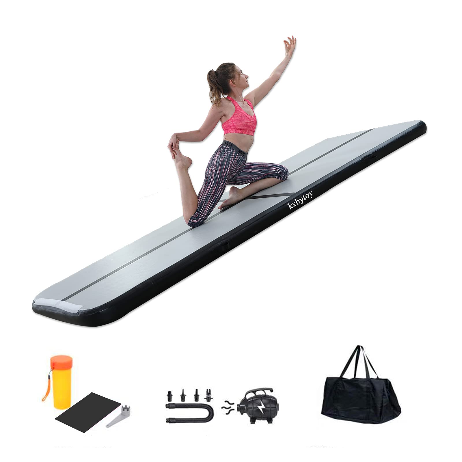 **KxbyToy Inflatable Air Mat Tumble Track - 4 Inch Thick Gymnastics Mat for Home, Training, Cheerleading & Yoga (10/13/16/20ft) with Electric Air Pump - Perfect for Kids Play, Fitness & Indoor Activities**