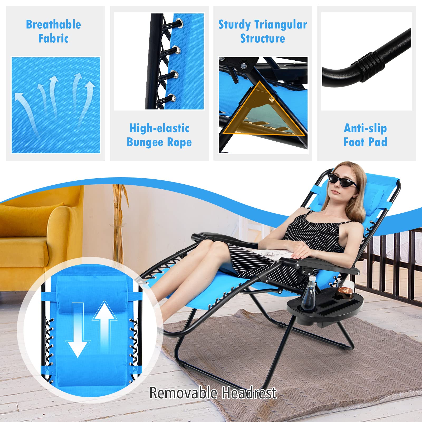 Tangkula Zero Gravity Chair - Adjustable Folding Outdoor Lounge Chair with Cup Holder & Wide Armrests, Supports 350 lbs - Perfect for Patio, Garden, Poolside, Beach & Backyard Relaxation (Blue)