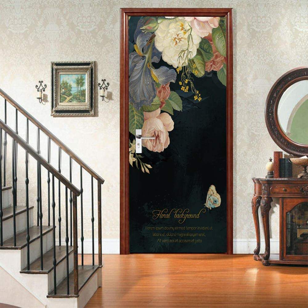 VIRANDA 3D Flower Door Mural Stickers - Peel and Stick Removable Vinyl Wall Decals, Waterproof Self-Adhesive Wallpaper for Home Decor (30.3x78.8 inch) - Perfect for Bedroom, Living Room, Office & Nursery Wall Art