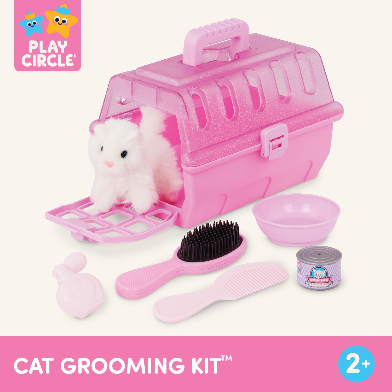 Battat Play Circle Pet Carrier - Stuffed Animal Kitten Plush Toy for Kids Pretend Play - Soft & Durable for Ages 3+ - Perfect for Travel, Playdates & Imaginative Role Play
