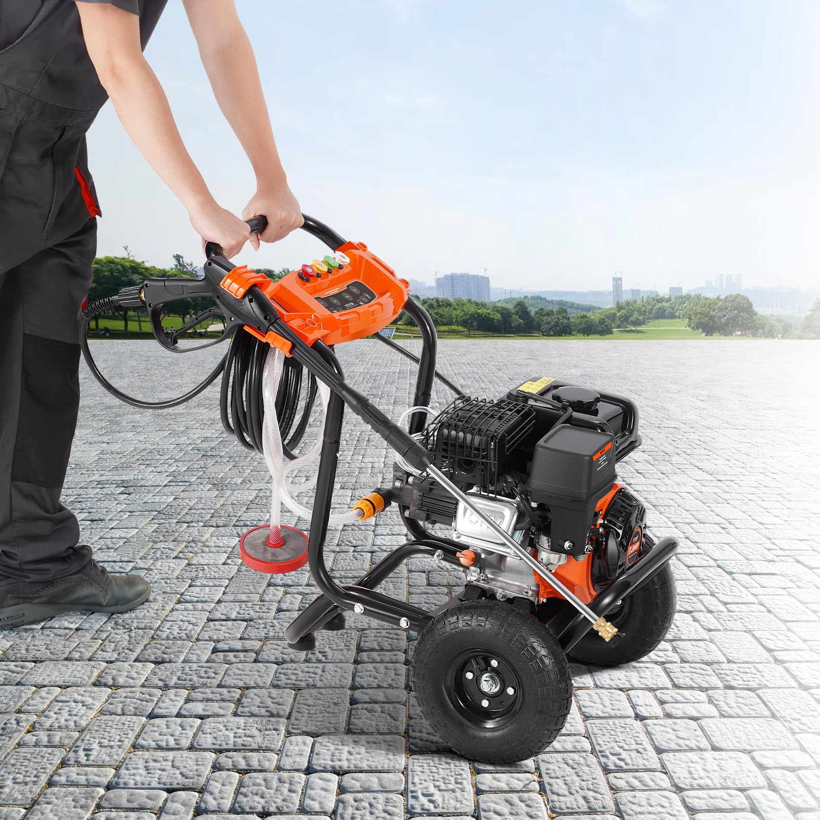 VEVOR 3500 PSI 2.6 GPM Gas Pressure Washer with Aluminum Pump - Heavy Duty Power Washer Machine with Spray Gun, Extension Wand & 5 Nozzle Set - Ideal for Cleaning Cars, Driveways, Fences, Patio Furniture & Home Exteriors