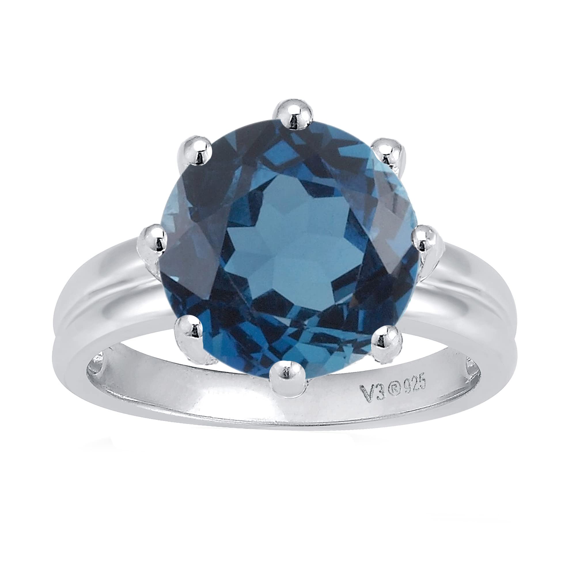 Natural London Blue Topaz Sterling Silver Solitaire Ring – Elegant Jewelry for Women, Perfect for Engagement, Wedding & Special Occasions