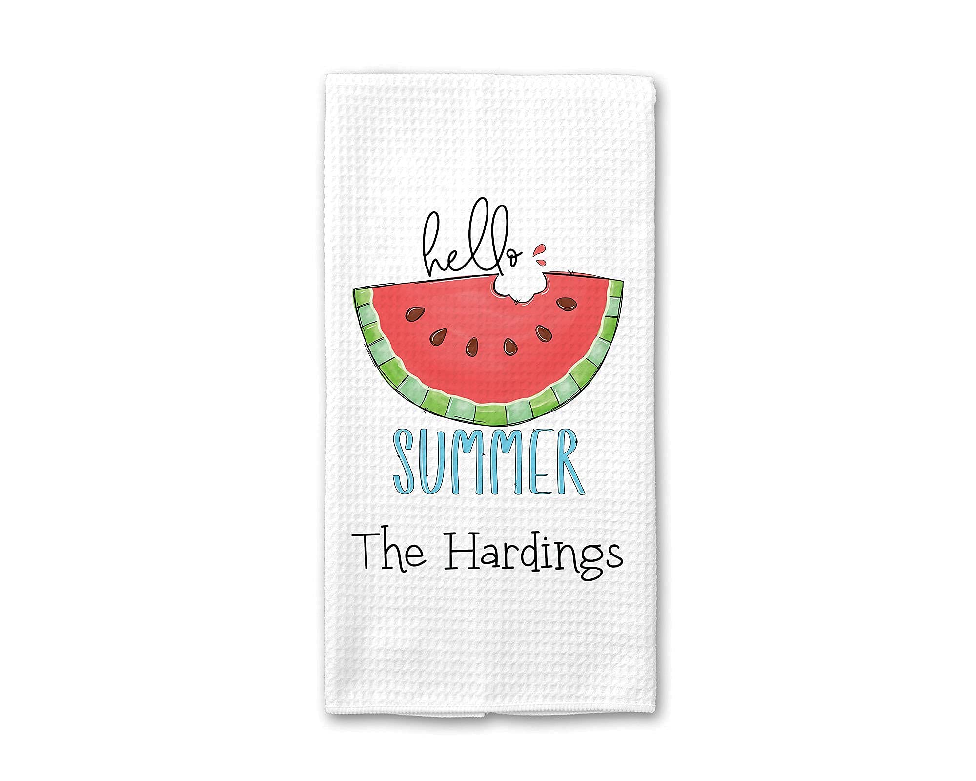 Custom Hello Summer Kitchen Towel - Watermelon Themed Dish Towel for Summer Decor | Personalized Kitchen Accessory & Housewarming Gift | Perfect for Summer Parties, BBQ, and Friend Gifts