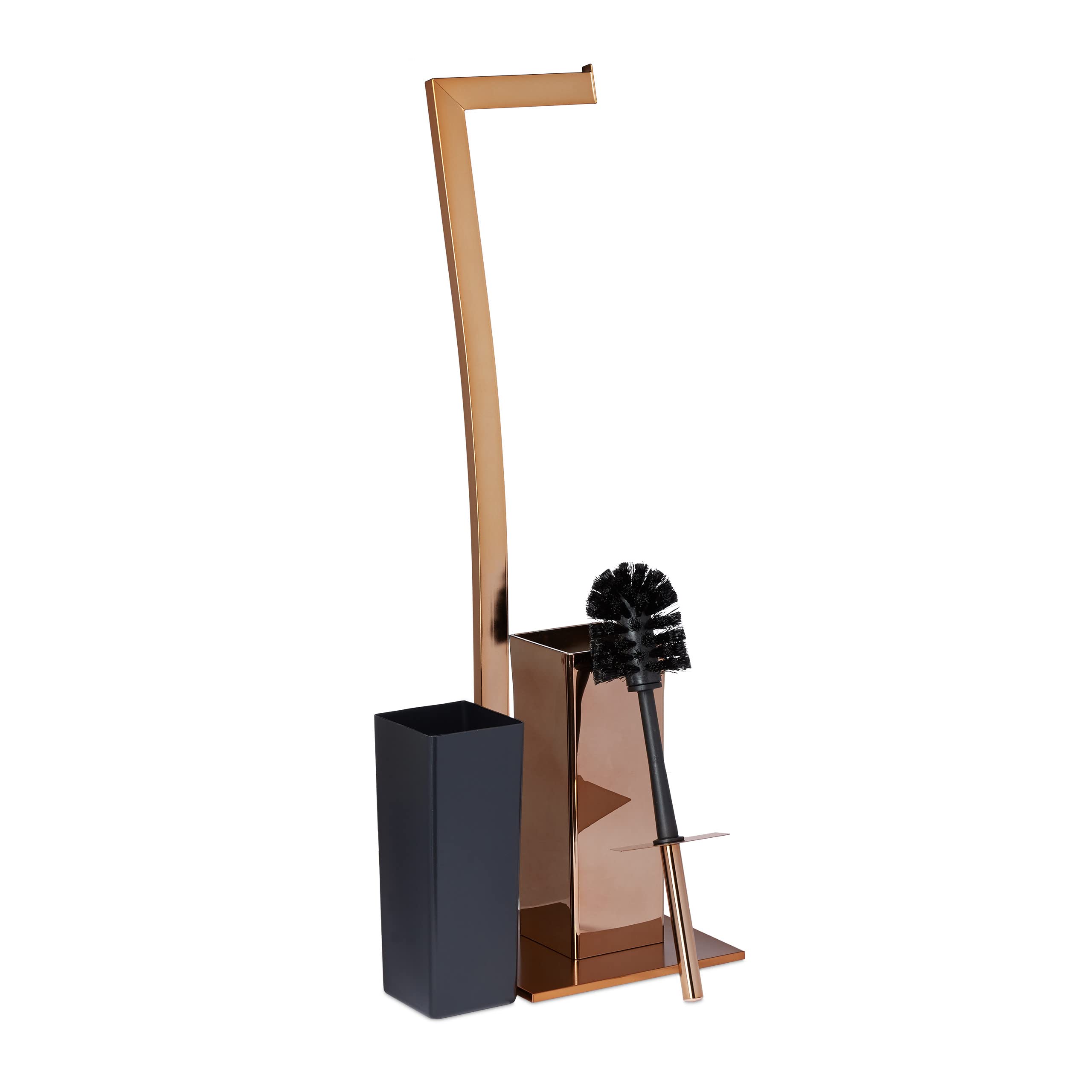 Stainless Steel Free-Standing Toilet Brush and Holder Set with Copper Accents - 71 x 20 x 20 cm Bathroom Cleaning Tool for Modern Homes (Ideal for Toilet, Bathroom & Guest Powder Room Maintenance)