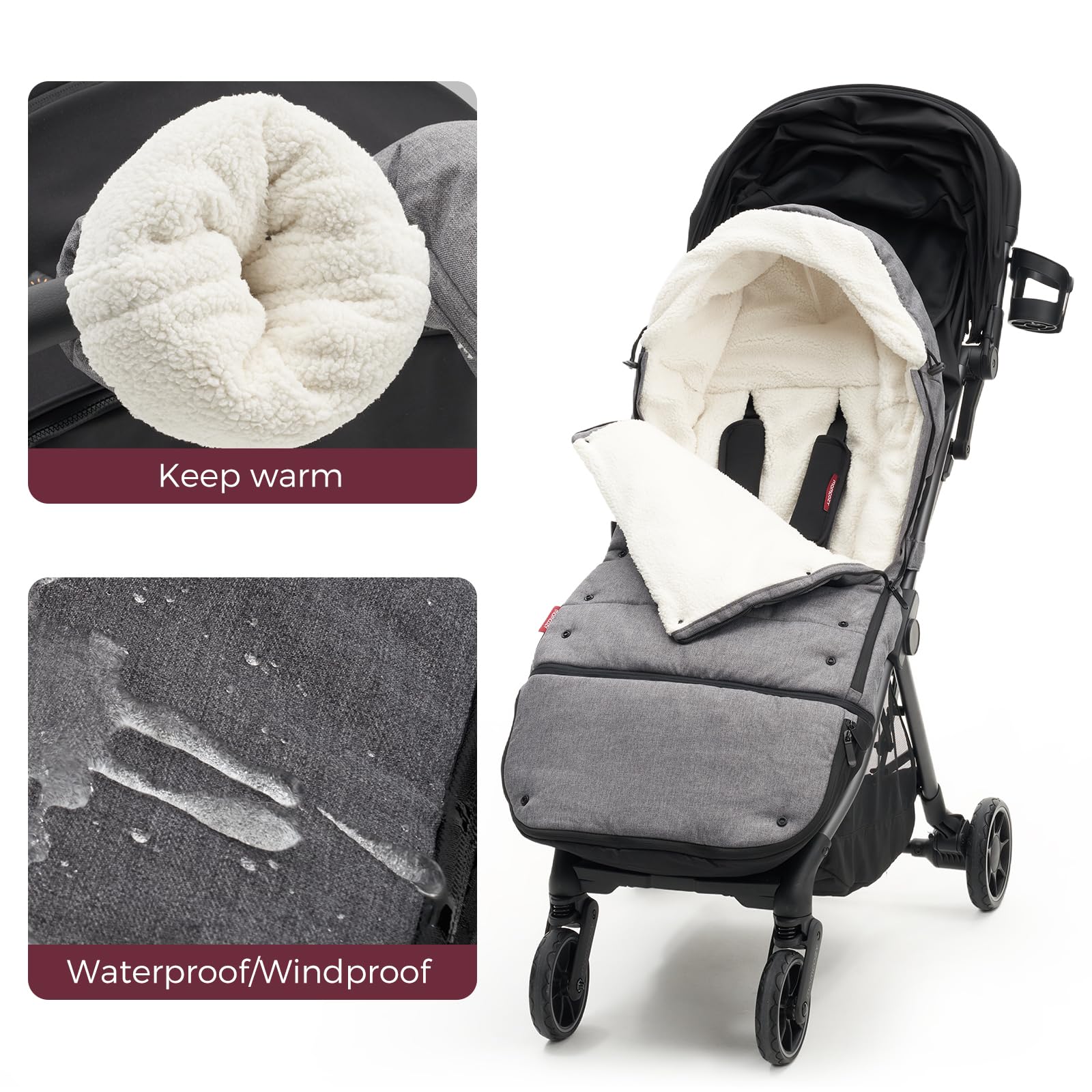 Momcozy Universal Stroller Footmuff - Ultra-Plush Weatherproof Baby Stroller Bunting Bag with Adjustable Buckle | Fits Most Strollers | Winter Stroller Cover for Newborns & Toddlers | Perfect for Cold Weather, Snowy Days & Outdoor Adventures