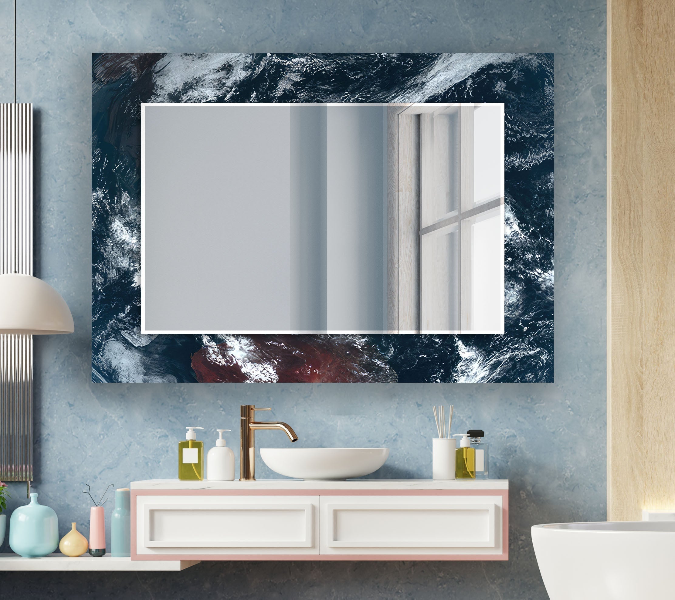 Stylish Black and White Wall Mirror - Modern Home Decor for Living Room, Bedroom, or Bathroom - Perfect for Selfies, Vanity, and Interior Design