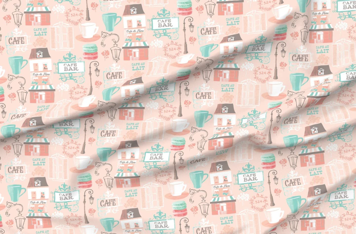 Vintage Paris Coffee & Tea Printed Cotton Fabric by The Yard - Pastel Home Decor for Sewing, Quilting, Apparel & DIY Crafts | Perfect for Pillow Covers, Curtains & Table Runners